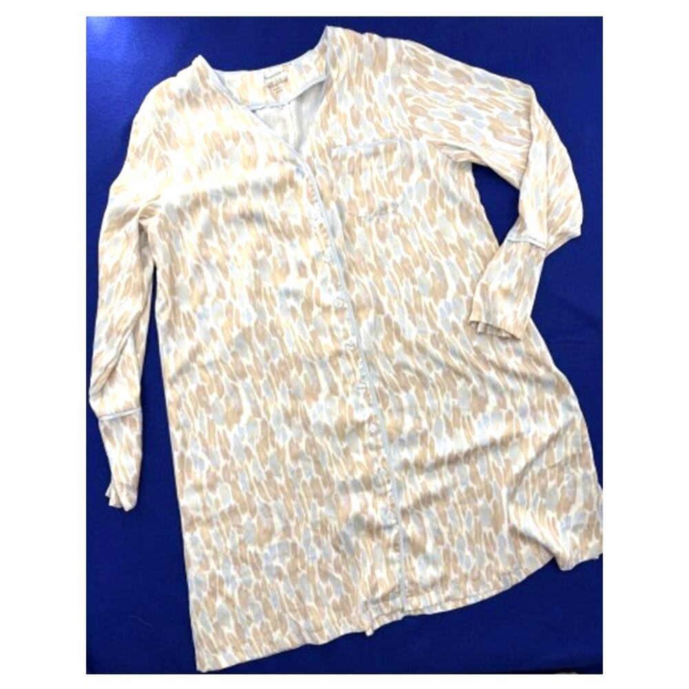 Summersalt Cloud 9 Satin Sleep Shirt Cheetah Button Front Nightgown Pajama Dress